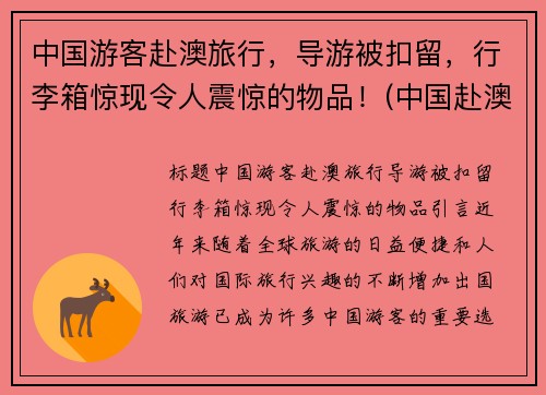 中国游客赴澳旅行，导游被扣留，行李箱惊现令人震惊的物品！(中国赴澳大利亚旅游人数)